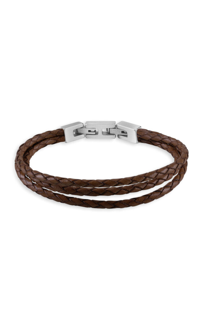 guess-steel-alameda-jumb02147jwsttmt/u-καφέ-τριπλό-δερμάτινο-βραχιόλι